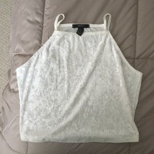 White crushed velvet crop top